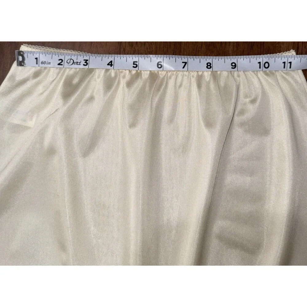 Vintage Vincent Nylon Half Slip Ivory Lace Trim High Slit 90s Lingerie Skirt S
